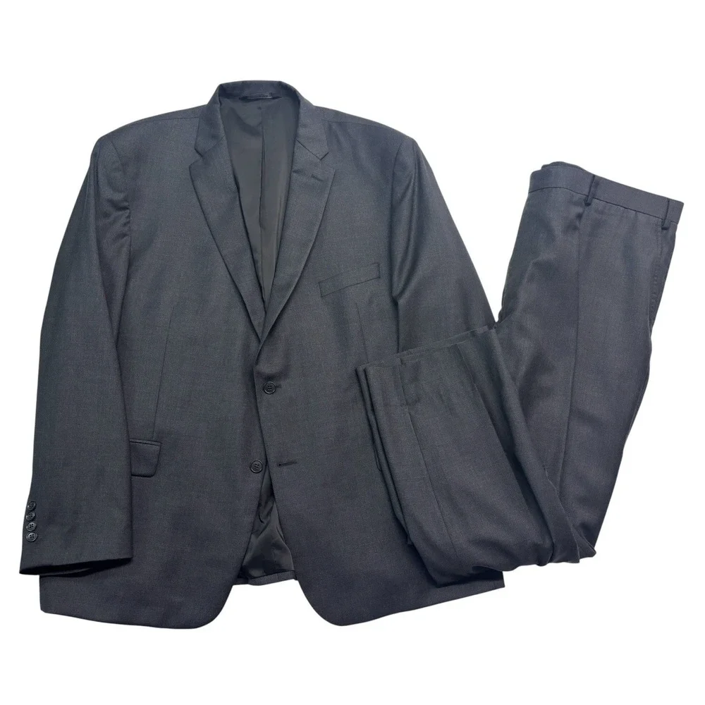 Jos A Bank 52L 46x31‎ Charcoal 2pc Pant Suit Traveler Tailored Fit Flat Front